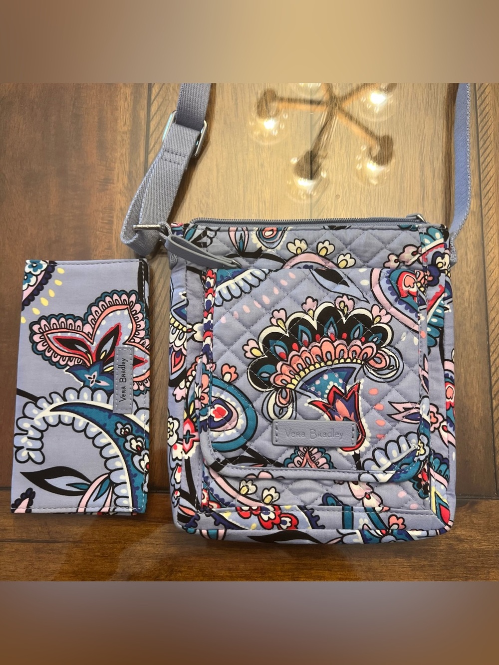 Vera Bradley Lavender Paisley Quilted Crossbody with Multicolor Accents